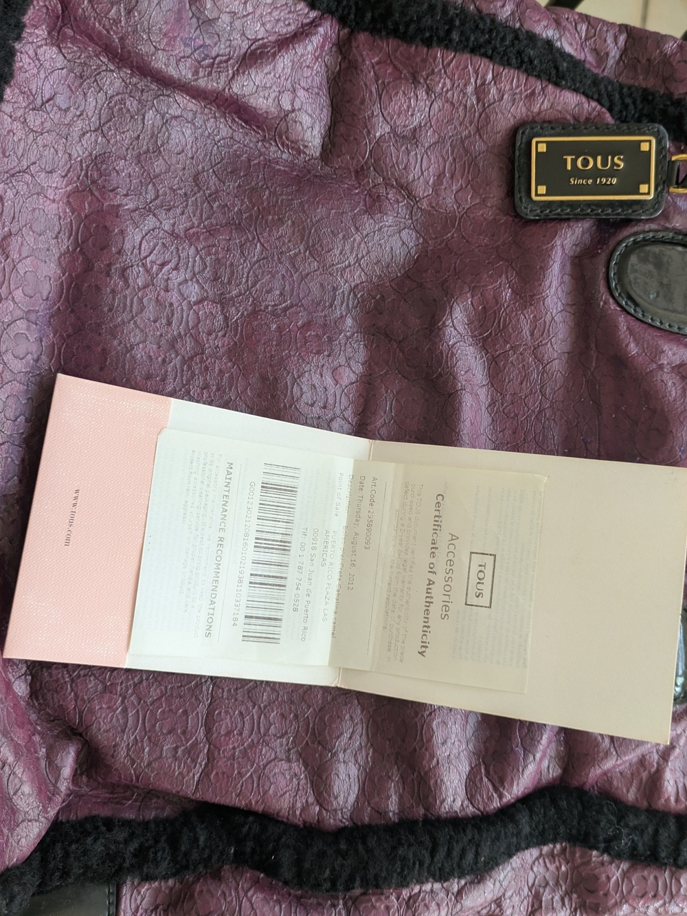 TOUS Plum Tote with Black Trim - Picture 4 of 5